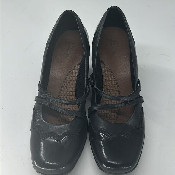 Clarks Mary Jane Wedges Black Patent Leather Size 9 - Picture 4 of 10